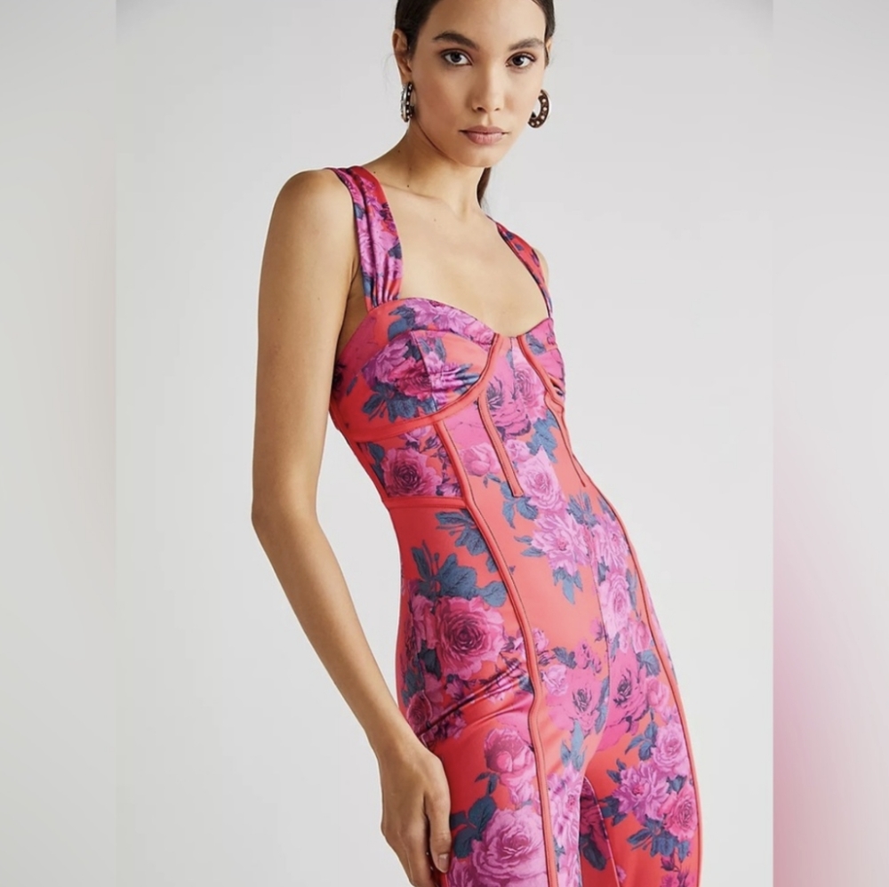 Free People Jumpsuit Women's Medium But Fits Like a Large/XL Red Rose Floral